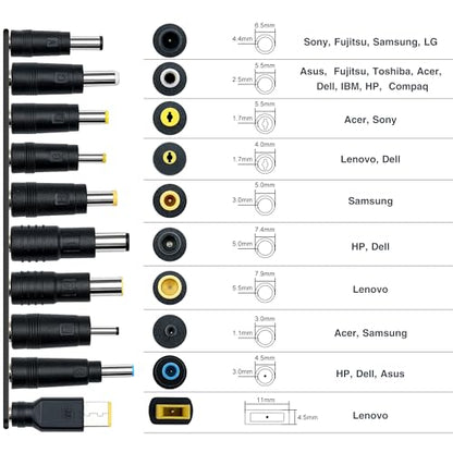 USB C to DC Adapter,Universal Charger Supply 100W PD Power Cable & 5.5x2.1mm Round Barrel Jack,with 10PCS Power Plug Kit,for Toshiba Samsung Acer Asus Lenovo Dell HP Laptop Charging Connector