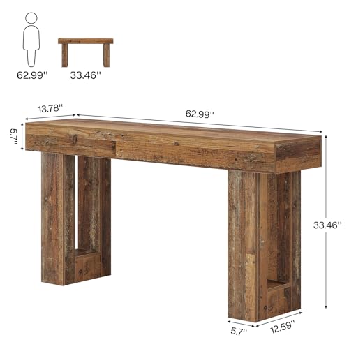 Tribesigns 63-Inch Long Console Table, Wooden Rectangular Sofa Table Behind The Couch, Farmhouse Entryway Table for Entrance, Hallway, Living Room (Mix Brown) - color: Mix Brown (63")