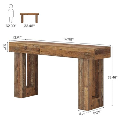Tribesigns 63-Inch Long Console Table, Wooden Rectangular Sofa Table Behind The Couch, Farmhouse Entryway Table for Entrance, Hallway, Living Room (Mix Brown) - color: Mix Brown (63")