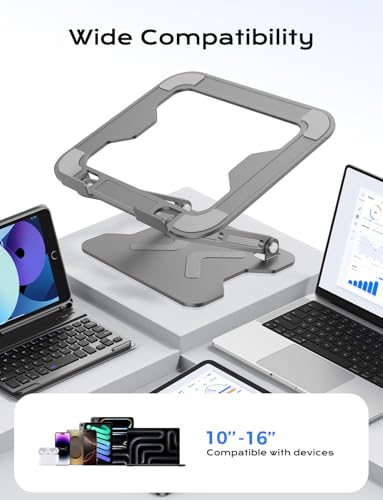 JCZT Adjustable Laptop Stand for Desk, Metal Foldable Laptop Riser, Portable Laptop Holder Mount, Ventilated Cooling Computer Notebook Stand for MacBook Air Pro, All 10-16'' Notebooks Laptops Grey - color: Grey