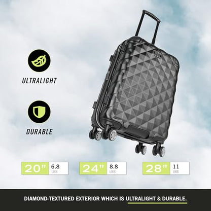 Kenneth Cole REACTION Diamond Tower Collection Lightweight Hardside Expandable 8-Wheel Spinner Travel Luggage, Black, 2-Piece Set (20" & 28") - color: Black, size: 2-Piece Set (20" & 28")