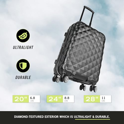 Kenneth Cole REACTION Diamond Tower Collection Lightweight Hardside Expandable 8-Wheel Spinner Travel Luggage, Black, 3-Piece Set (20", 24", & 28") - color: Black, size: 3-Piece Set (20", 24", & 28")