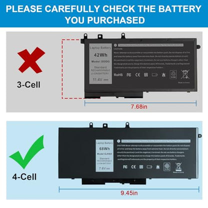 GJKNX 68WH 7.6V Battery Replacement For Dell Latitude 5480 5580 5490 5491 5580 5590 5591 5280 5288 5488 5491 5495 E5480 E5580 E5490 E5590 Precision 3520 3530 Series GD1JP 0GD1JP DY9NT 5YHR4 451-BBZG - size: GJKNX 10.83 * 5.12 * 0.73 in