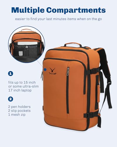 Carry on Backpack 38L Large Travel Backpack for Women Flight Approved Weekender Bag Laptop Backpack Men 15 inches Bronze - color: Bronze