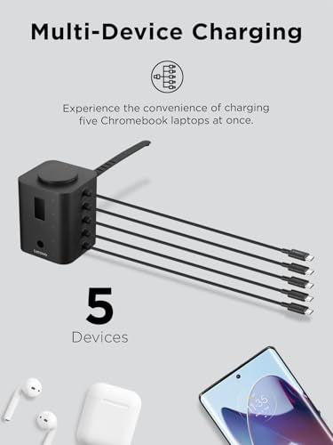 Lenovo Smart Charger, Designed for Chromebooks, Charge 5 laptops at Once and Monitor Their Battery Levels, Integrated 30cm USB-C Cables