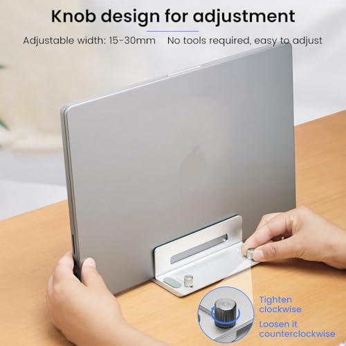 Aluminum Vertical Laptop Stand for Desk, Adjustable Dual Slot Holder(up to 1.73 inches), Compatible with MacBook Pro, MacBook Air and Other Laptop - Save Space & Improve Airflow, Silver