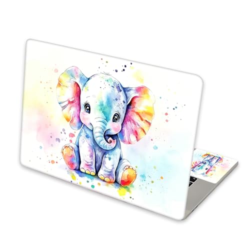 Universal Laptop Skin Sticker for 12/13/14/15.6 Inch Laptops, Reusable Vinyl Laptop Decal Cover, Waterproof Scratch Resistant Notebook Skin with 2 Wrist Pads,Watercolor Elephant - color: Watercolor Elephant