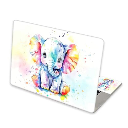 Universal Laptop Skin Sticker for 12/13/14/15.6 Inch Laptops, Reusable Vinyl Laptop Decal Cover, Waterproof Scratch Resistant Notebook Skin with 2 Wrist Pads,Watercolor Elephant - color: Watercolor Elephant