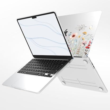 G JGOO Compatible with MacBook Air 15 inch Case 2026 2025 2024 2023 M5 A3448 M4 A3241 M3 A3114 M2 A2941, Clear Protective Plastic Hard Shell Case + Keyboard Cover+ Screen Protector, Garden Flower - color: Garden Flower
