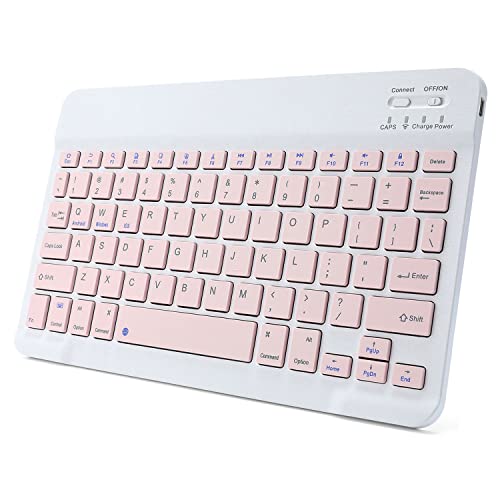 Ultra-Slim Rechargeable Bluetooth Keyboard Portable Wireless Keyboard for iPad A16 11th 10th Generation, iPad Pro iPad Air iPad mini iPhone, Android Samsung Galaxy Tablet Smartphone Cell Phone (Pink) - color: Pink