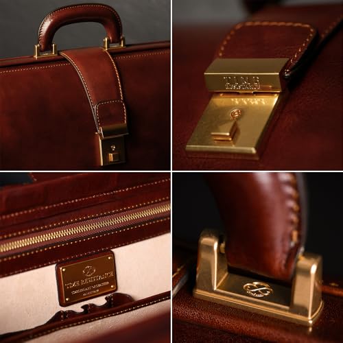 Time Resistance Leather Lawyer Briefcase - Italian Handmade Laptop Briefcase for Men and Women - Attache Case - Doctor Bag - color: Brown