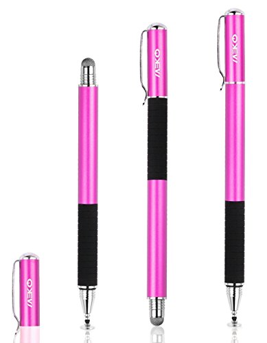 MEKO Stylus Pen for Touchscreen, 2-in-1 Universal Stylus | MEKO 1st Gen Passive Stylus, Fiber & Rubber Tips with Clip, Compatiable with All Touch Screens(Black/Pink) - color: Black/Pink