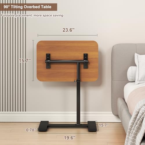 Adjustable Height C Shaped Side Table,360°Swivel Overbed Table,Top Tilting Laptop Stand Table with Hidden Wheels,Mobile Couch End Tables that Slide under,Rolling TV Coffee Table for Sofa/Bed (wood) - color: Wood