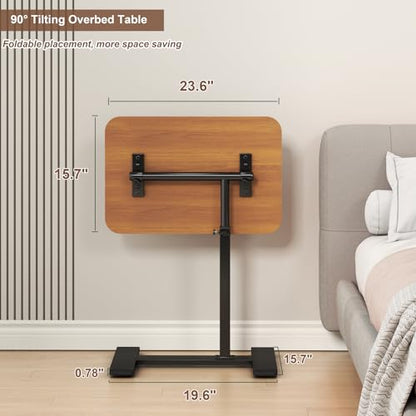 Adjustable Height C Shaped Side Table,360°Swivel Overbed Table,Top Tilting Laptop Stand Table with Hidden Wheels,Mobile Couch End Tables that Slide under,Rolling TV Coffee Table for Sofa/Bed (wood) - color: Wood