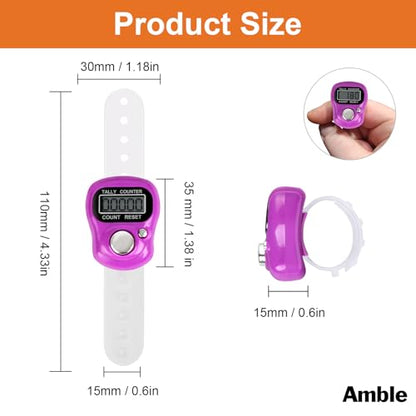 Amble 12 Pack Electronic Finger Counter, 5 Digit LCD Electronic Digital Display, Hand Tally Clicker Counter, Digital Handheld Tally Counter, Counting for Golf, Goods Counting, Lap, Knitting