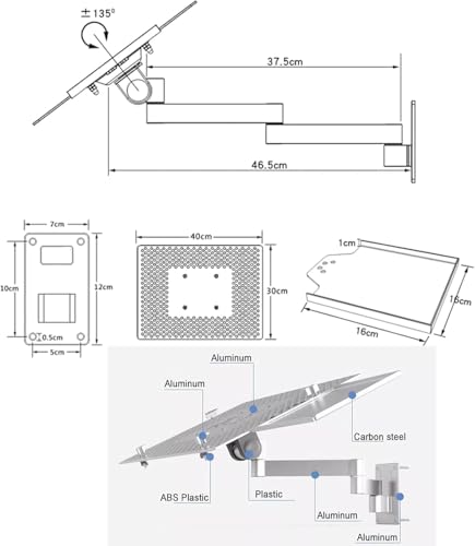 Adjustable Laptop Holder w/Mouse Tray,Full Motion Articulating Notebook Mount for Enhanced Heat Dissipation,Up to 8KG,for Office