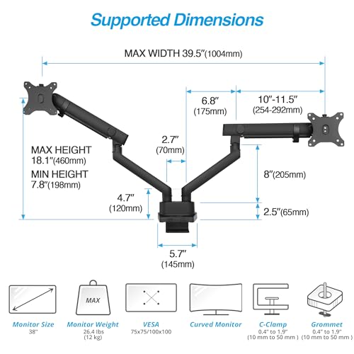 AVLT Laptop & Monitor Arm Desk Mount for 17-38" Screens - Black | Supports flat/curved/ultrawide screens up to 26.4 lbs. Smooth mechanical spring, 15.6" laptop tray and clean cable routing - size: Laptop & 38 Inch Monitor Arm