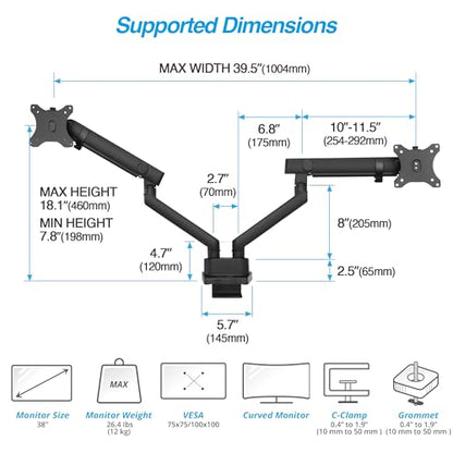 AVLT Laptop & Monitor Arm Desk Mount for 17-38" Screens - Black | Supports flat/curved/ultrawide screens up to 26.4 lbs. Smooth mechanical spring, 15.6" laptop tray and clean cable routing - size: Laptop & 38 Inch Monitor Arm