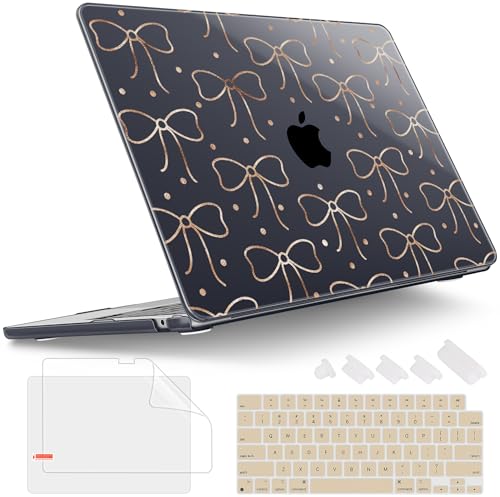 Tuiklol for 2026 2025 2024 2023 MacBook Air 15 inch Case Model M5 A3448 M4 A3241 M3 A3114 M2 A2941 Hard Shell Case for MacBook 15.3'' Cover, Gold Bow - color: Gold Bow