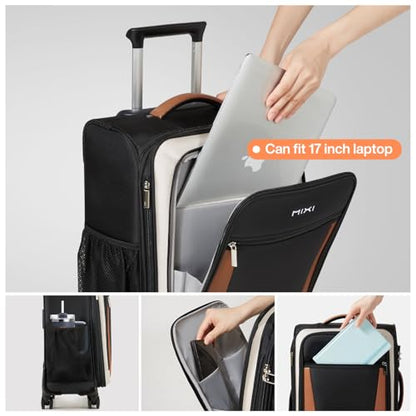 mixi Carry On Luggage 20 Inch Softside Suitcase, Black-Off White | Front Pocket, 22x14x9 Airline Approved, Rolling Spinner Wheels, TSA Lock, Lightweight - color: Black-Off White