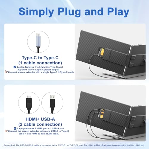 KEFEYA Laptop Screen Extender, 14" FHD 1080P IPS Dual Laptop Monitor Extender, Portable Monitor Plug & Play USB-C/HDMI/USB-A for 13"-17" Laptops, Work with Windows/MacBook/Switch/PS5 - size: Dual-14"