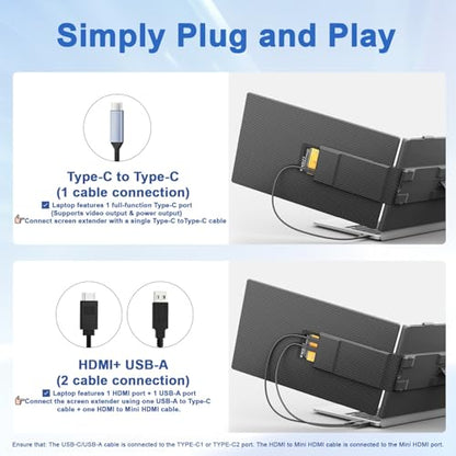 KEFEYA Laptop Screen Extender, 14" FHD 1080P IPS Dual Laptop Monitor Extender, Portable Monitor Plug & Play USB-C/HDMI/USB-A for 13"-17" Laptops, Work with Windows/MacBook/Switch/PS5 - size: Dual-14"