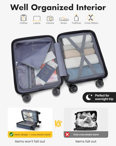 Lekesky 20 Inch Carry On Luggage 22x14x9 Airline Approved, Blue | Durable ABS, Small Underseat Carry-on Luggage with TSA Lock Spinner Wheels, Personal Item Luggage Removable Wheels for Travel - color: A-Blue, size: 20 Inch