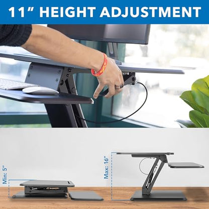 Mount-It! Standing Desk Converter, Compact 25" Sit Stand Desk Riser with Gas Spring Lift, Adjustable Height Desktop Riser for Laptop, Monitor, and Keyboard, Small Home Office Desk Converter - size: 25 " Width