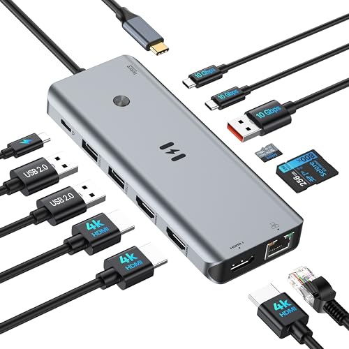 USB C Docking Station 3 HDMI, Selore 13-in-1 Docking Station 3 Monitors with Triple HDMI, 10Gbps USB A/C 3.1, 100W PD Charging, Gigabit Ethernet, SD/microSD Reader for Windows Laptops Dell/HP/Lenovo