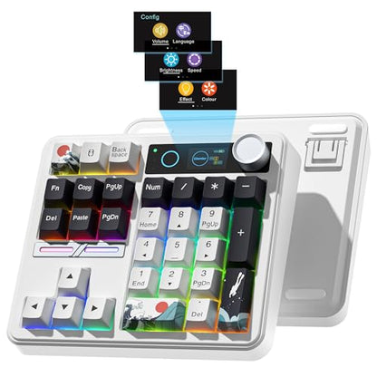 Womier SK30 Mechanical Numpad, Mini Keyboard with Screen & Knob, White | Bluetooth/2.4G/USB-C Wireless Numeric Keypad,Macro Software RGB Number Pad Hotswap,Rechargeable Number keypad for Mac Windows - color: White