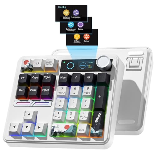Womier SK30 Mechanical Numpad, Mini Keyboard with Screen & Knob, White | Bluetooth/2.4G/USB-C Wireless Numeric Keypad,Macro Software RGB Number Pad Hotswap,Rechargeable Number keypad for Mac Windows - color: White