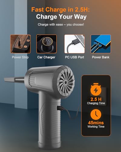BNKKY 11-in-1 Compressed Air Duster, 3-Gear Adjustable 120000 RPM Electric Air Duster with LED Light, Reusable no Canned Keyboard Cleaner for Office, 9000mAh Cordless Air Duster for Computer/Car