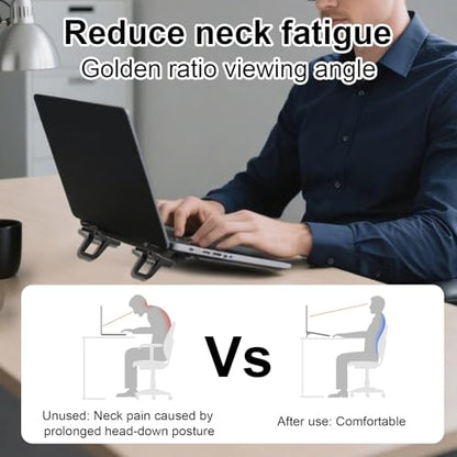Penitue 2pcs Mini Portable Laptop Stand, Zinc Alloy Foldable Laptop Keyboard Riser Self-Adhesive Kickstand Invisible Computer Notebook Holder Lift for Desk Keyboards Laptops Support - color: black