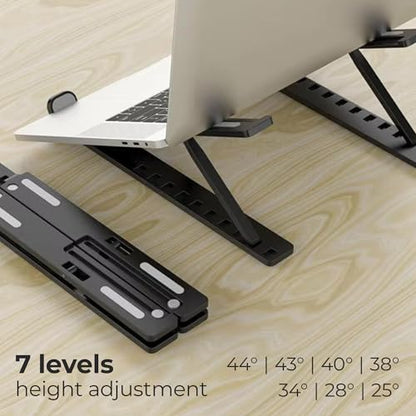 Foldable Aluminum Laptop Stand – 7-Level Adjustable Riser for Desk, Sturdy & Lightweight Holder for 9''-15.6'' Laptops, Perfect for Home, Office & Travel