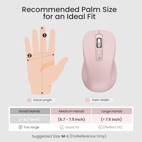 CITLLA Wireless Bluetooth Mouse (USB + BT1 + BT2), Full Size Mouse, 4-Way Scrolling, Multi-Device Silent for Computer, Laptop, iPad, MacBook (Pink) - color: Pink