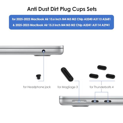 ProElife 7-Pcs Anti Dust Dirt Plug for MacBook Air 15 M5 Accessories, Black | Protective Laptop Silicone Anti Dirt Protective Cover, Durable & Reusable, Custom Fit Design, Easy to Apply and Clean - color: Black