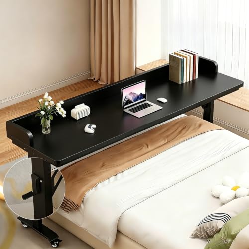 Overbed Table Adjustable Height，Overbed Table with 360° Wheels, Rolling Over The Bed Desk, for Bedroom, Living Room, Hospital Use (Black, 59.1in/150cm) - color: Black, size: 59.1in/150cm