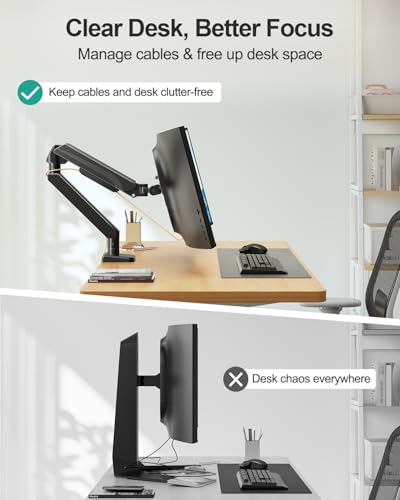 MOUNT PRO Ultrawide Single Monitor Arm for 22"- 42" Screens, Monitor Desk Mount Stand Holds up to 33 lbs, Heavy Duty Fully Adjustable Gas Spring Desk Mount, VESA Mount with Clamp/Grommet Base - size: Max 42", style: Single
