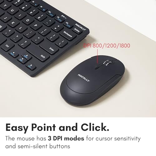 Macally Small Wireless Keyboard and Mouse Combo - Quiet Productivity Duo - 2.4G Wireless Compact Keyboard and Mouse for PC - 78 Key Mini Keyboard and Mouse with Slim Body, Click Buttons, & 3 DPI Modes - color: Black