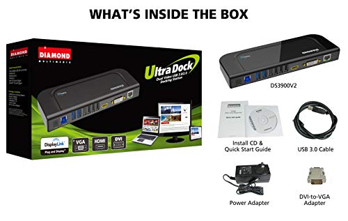 Diamond Multimedia Dual Video Output, USB 3.0/2.0 Universal Docking Station with Gigabit Ethernet, HDMI, DVI, Audio for Windows 11, MacOS and Android 5.0+. Display Link Certified DL-3900 Chip