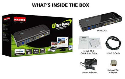 Diamond Multimedia Dual Video Output, USB 3.0/2.0 Universal Docking Station with Gigabit Ethernet, HDMI, DVI, Audio for Windows 11, MacOS and Android 5.0+. Display Link Certified DL-3900 Chip