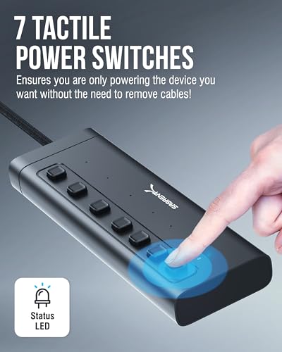 SABRENT 7-Port USB-C Hub, 48W Powered, 5Gbps, 3 USB-A + 4 USB-C (HB-3A4C) | 20W PD; LED status; aluminum body; power switches; for Mac, PC, Steam Deck, ROG Ally - size: 7-Port - 3 USB-A + 4 USB-C