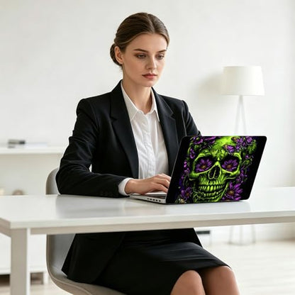 Universal Laptop Skin Decal, 3-Piece Vinyl Protector for 12 13 14 15.6" Notebook, Waterproof Anti-Scratch, Easy Trim & Bubble-Free Finish, Skull with Flowers and Butterflies - color: Skull with Flowers and Butterflies