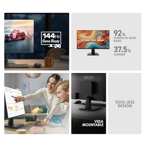 msi PRO MP251 E14L 24.5-inch IPS 1920 x 1080 (FHD) Computer Office Monitor, 144Hz, Free-Sync, HDR Ready, HDMI, VGA Port,VESA Mountable, Tilt, 4-Side Slim Bezel,1ms, Black - style: Pro Mp251 E14L