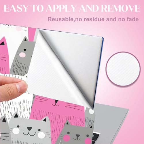 SUPERDANT Laptop Skin Sticker Cartoon Cat Laptop Decals Personalized Universal Notebook Computer Wrap Vinyl Skin Stickers Cover Art Decal Removable 12-15.6 Inch Scratch-Resistant Gifts Gray Pink