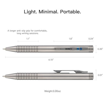 OKNIFE B1 Ti Titanium Pen with 2-in-1 Clip, 2 pcs Refills | Bolt Action EDC Pen with Built-in Spinning Top for Smooth Writing and Everyday Carry (Titanium) - color: titanium