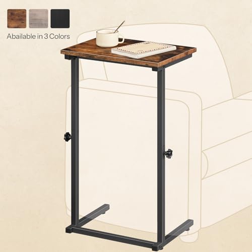 HOOBRO C Shaped End Table, Adjustable Height Sofa Side Table, Slide Under Couch Table, C Shaped Side Table for Small Spaces, for Living Room, Bedroom, Rustic Brown BF71SF01 - color: Rustic Brown + Black