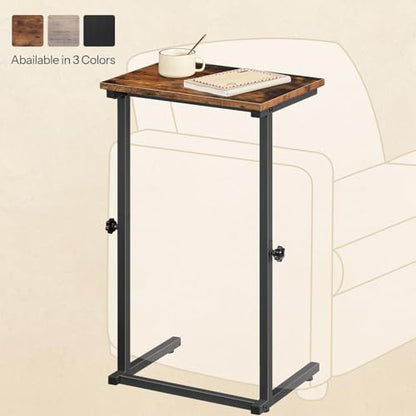 HOOBRO C Shaped End Table, Adjustable Height Sofa Side Table, Slide Under Couch Table, C Shaped Side Table for Small Spaces, for Living Room, Bedroom, Rustic Brown BF71SF01 - color: Rustic Brown + Black
