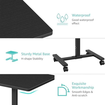WINAZ Small Portable Laptop Rolling Desk - 24 Inch Mobile Computer Desk Adjustable Height with Wheels for Small Spaces Home Office, Kids Couch Desks Side End Table, Black - color: Black