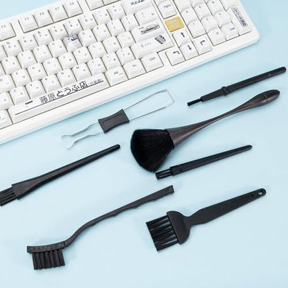 SIMPOR 7 Pcs Anti Static Brush Set with Keycap Puller, PC Computer Electronics Keyboard Cleaning Kit, Nylon Keyboard Cleaning Brush Cleaner for Mechanical Keyboard, PCB, Camera, Car Vents